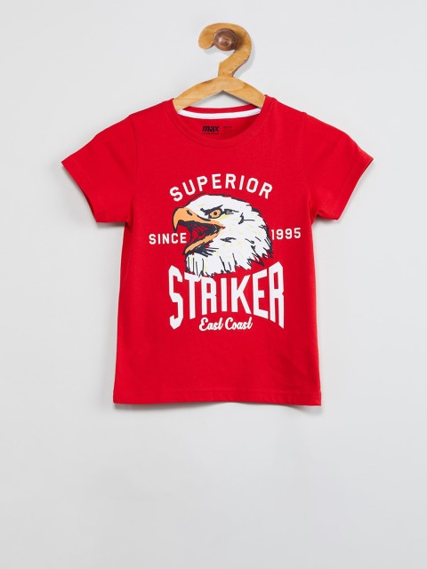 

max Boys Red Printed Round Neck T-shirt