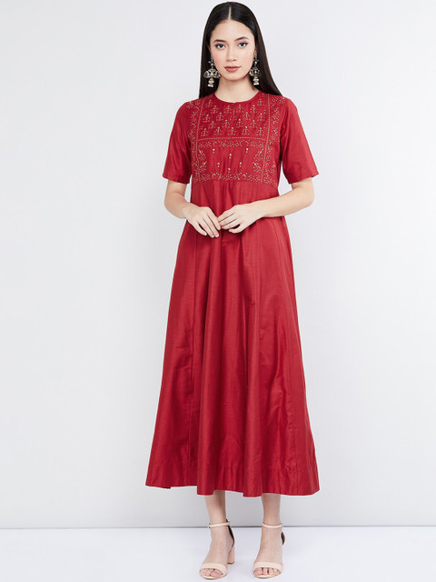 

max Women Red Floral Embroidered A-Line Dress