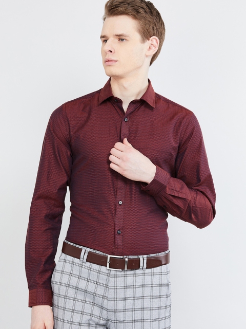 

max Men Maroon Regular Fit Self Design Party Shirt
