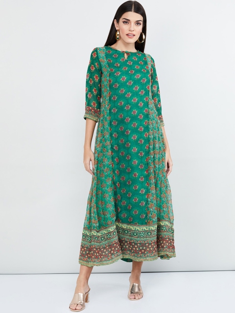 

max Women Green Printed A-Line Dress
