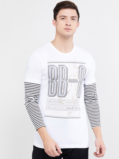 

max Men White & Black Printed Round Neck T-shirt