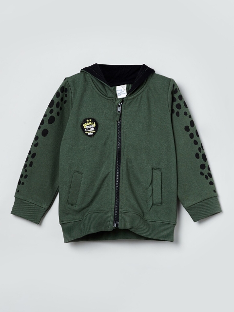 max Boys Green Solid Hooded Sweatshirt