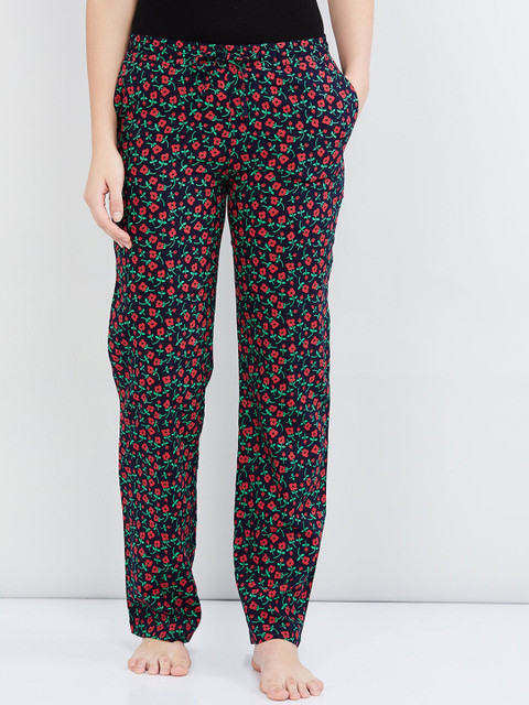 

max Women Navy Blue & Red Printed Lounge Pants