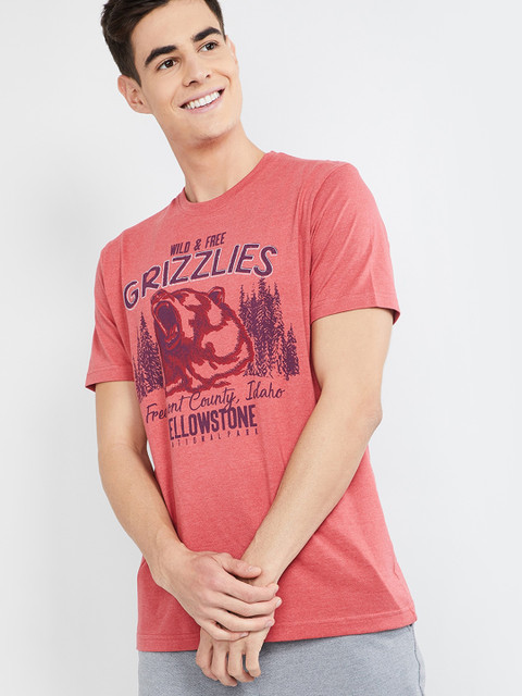 

max Men Red Printed Scoop Neck T-shirt