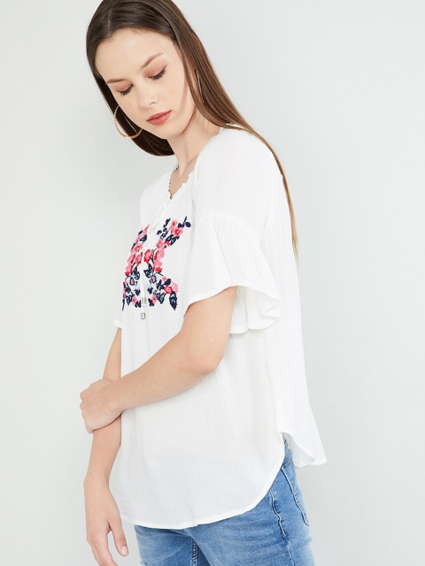 

max Women Off-White Embroidered Wrap Top
