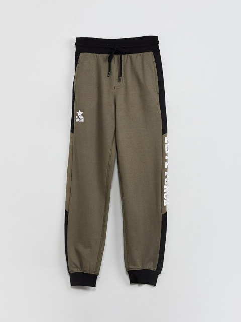 

max Boys Olive Green & Black Colourblocked Slim-Fit Joggers