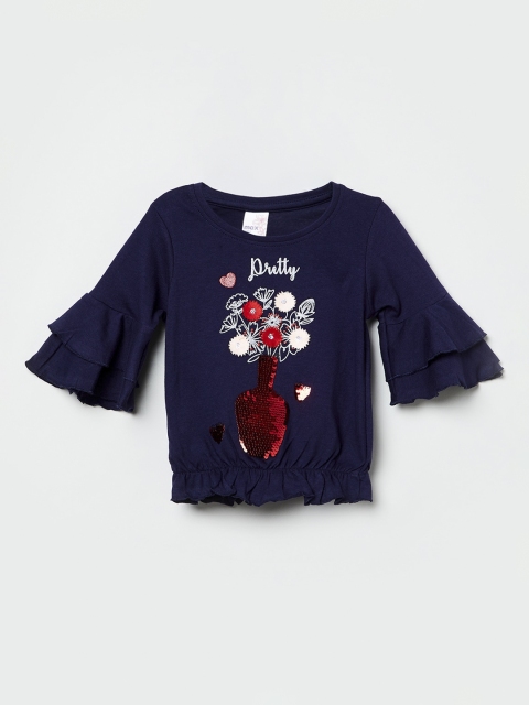 

max Girls Navy Blue Embellished Top