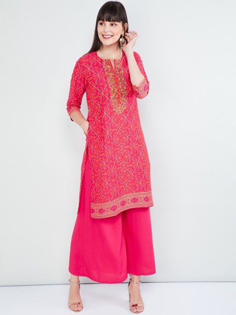 

max Women Pink Printed Straight Kurta