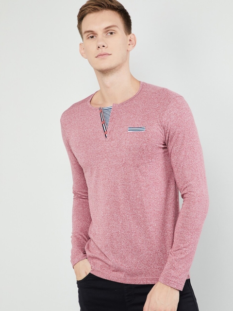 

max Men Coral Red Solid Round Neck T-shirt