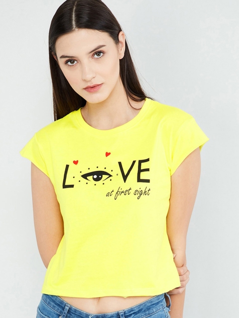 max Women Yellow Printed Boxy Top