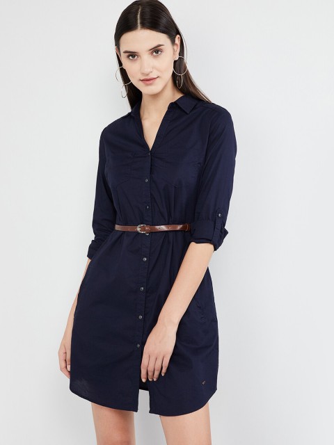

max Women Blue Solid Shirt Dress