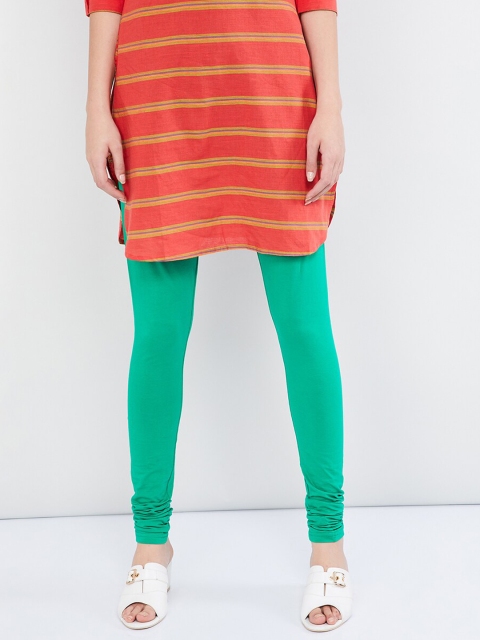 

max Women Gold-Coloured Solid Slim-Fit Churidar, Green
