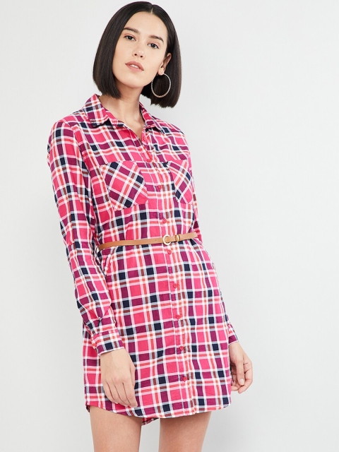 

max Women Blue & Pink Checked Shirt Dress