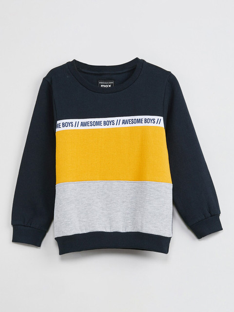 

max Boys Navy Blue & Yellow Colourblocked Sweatshirt