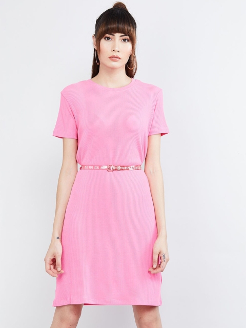 

max Women Pink Solid Belted A-Line Dress