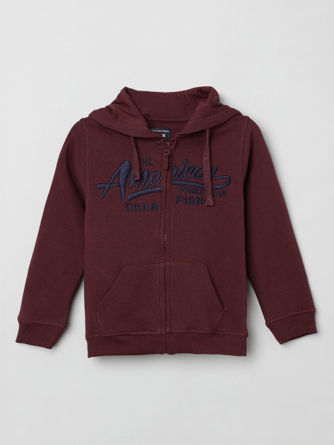 

max Boys Brown Printed Hooded Sweatshirt