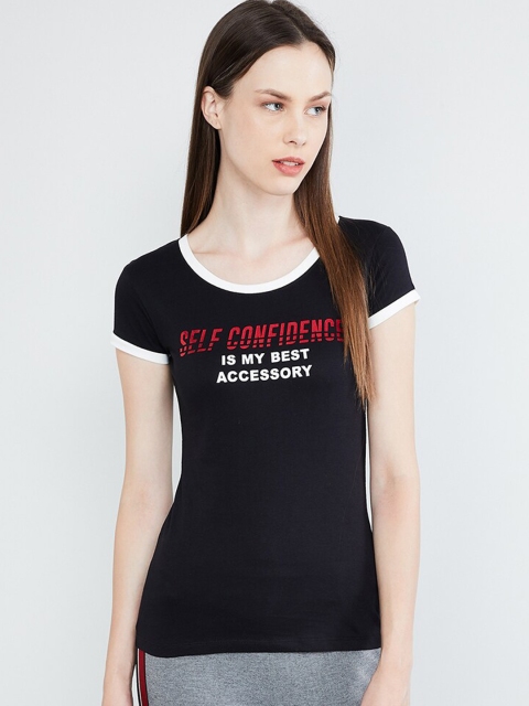 

max Women Black & White Printed T-shirt
