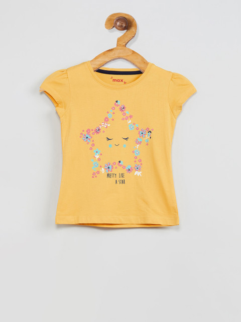 

max Girls Yellow Printed Round Neck T-shirt