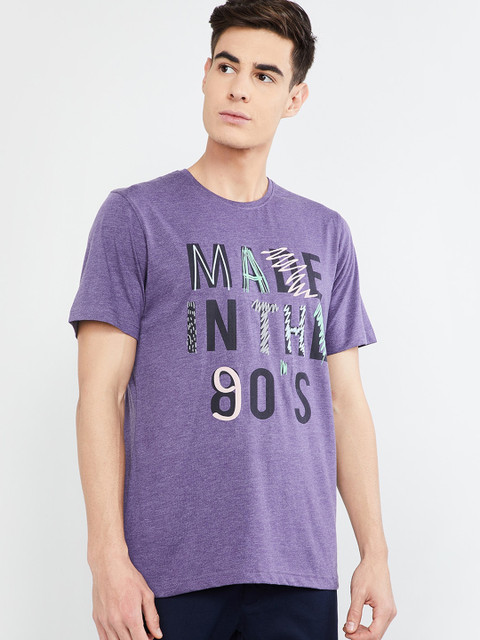 

max Men Purple Printed Round Neck T-shirt