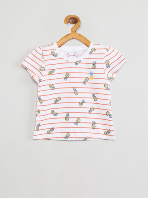 

max Girls White Printed Round Neck T-shirt