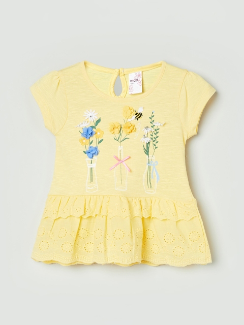 

max Girls Yellow Printed Peplum Top