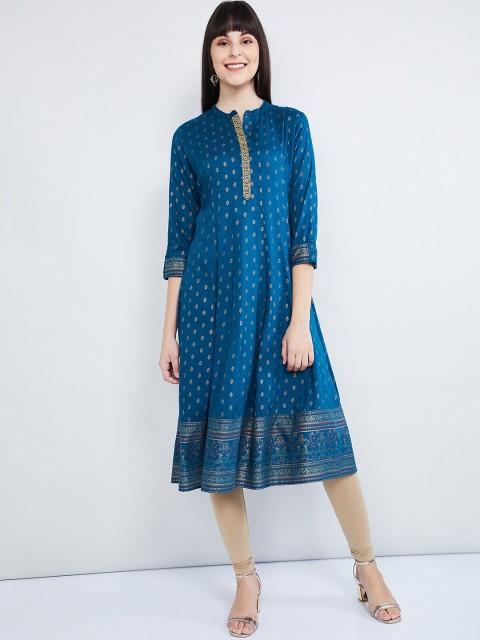 

max Women Blue Printed A-Line Kurta