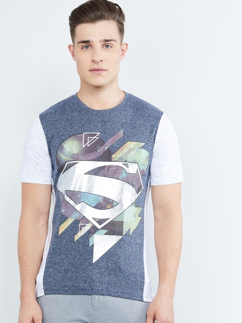 

max Men Blue & White Printed Slim Fit Round Neck T-shirt