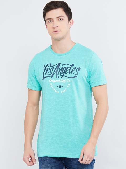 

max Men Blue Printed Round Neck T-shirt