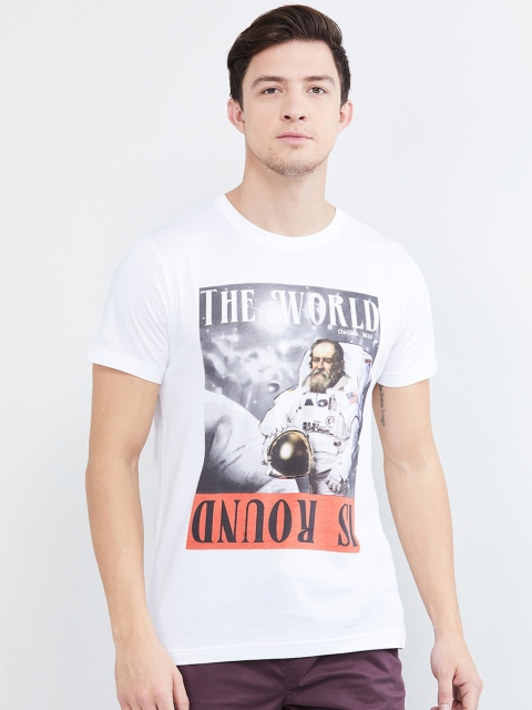 

max Men White Printed Round Neck T-shirt