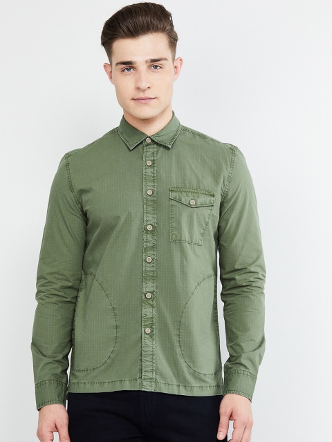 

max Men Olive Green Slim Fit Solid Casual Shirt