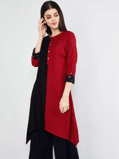 

max Women Red & Black Colourblocked A-Line Kurta
