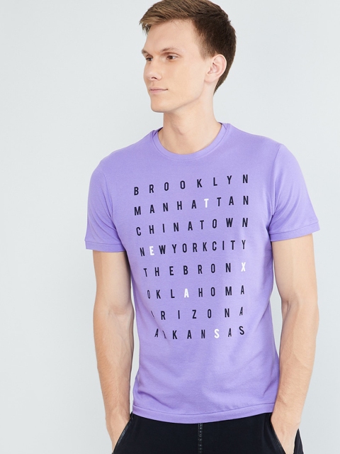 

max Men Lavender Printed Round Neck T-shirt