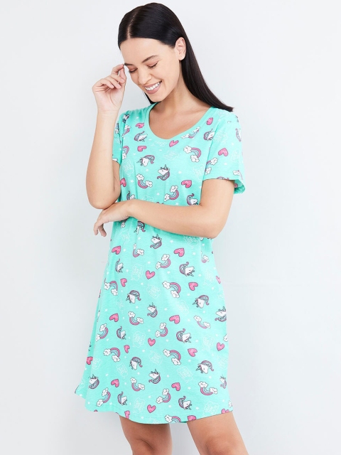

max Blue & Beige Printed Nightdress