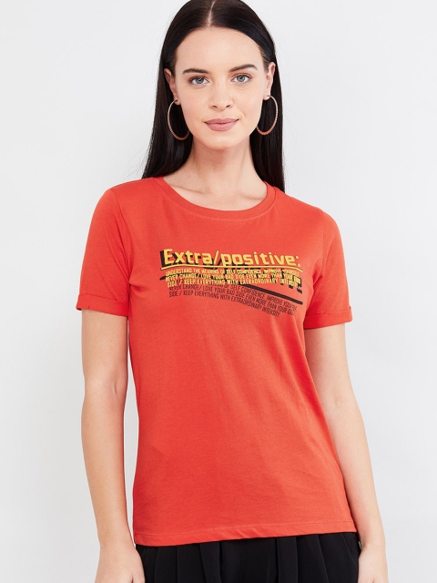 

max Women Orange & Yellow Printed T-shirt