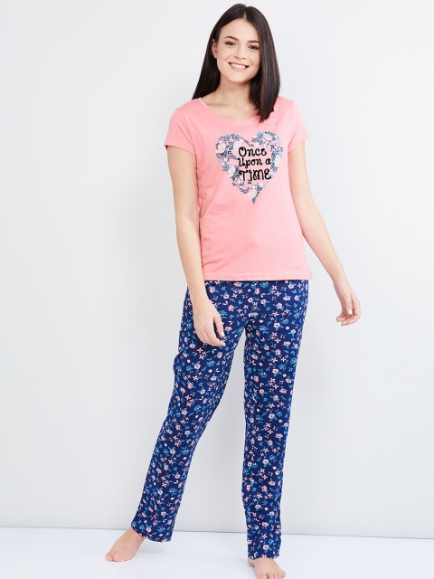 

max Women Pink & Blue Printed Night Suit