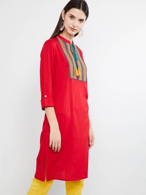 

max Women Red Yoke Design Straight Kurta