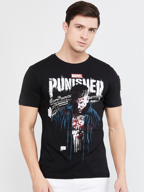 

max Men Black Punisher Printed Round Neck T-shirt