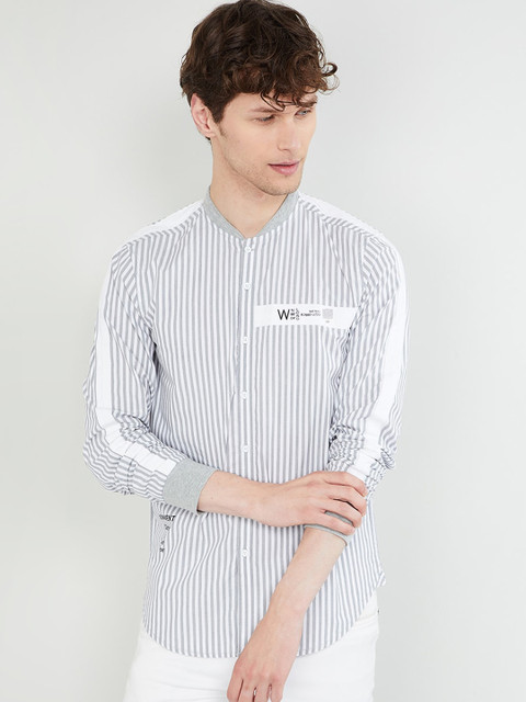 

max Men White & Grey Slim Fit Striped Casual Shirt