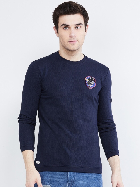 

max Men Blue Solid Round Neck T-shirt
