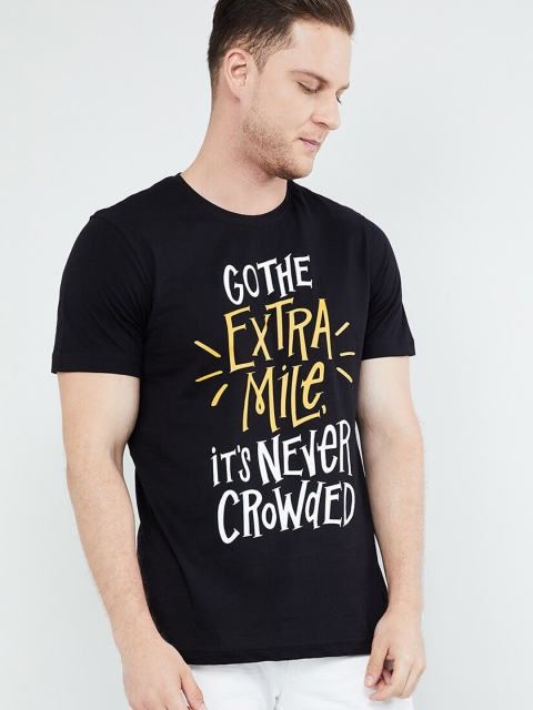 

max Men Black Printed Round Neck T-shirt