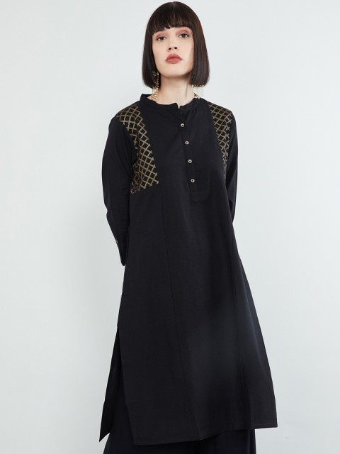 

max Women Black & Gold Printed Straight Kurta