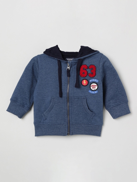 

max Boys Navy Blue Printed Hooded Sweatshirt