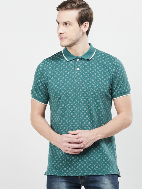 

max Men Green Printed Polo Collar T-shirt