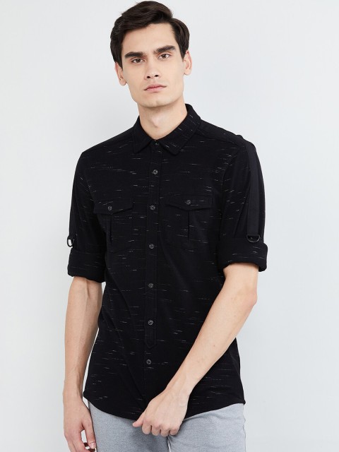 

max Men Black & Off-White Regular Fit Printed Casual Shirt