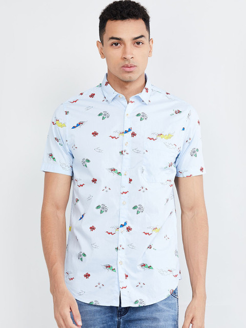 

max Men Blue Slim Fit Printed Casual Shirt