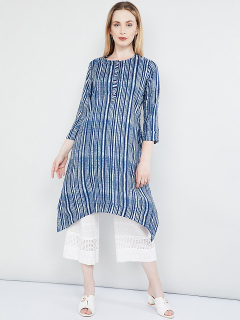 

max Women Blue Striped Straight Kurta