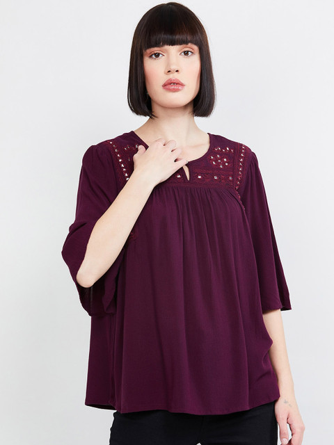 

max Women Burgundy Solid Top