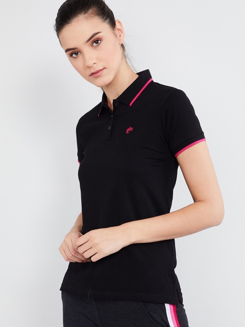

max Women Black Solid Polo Collar T-shirt