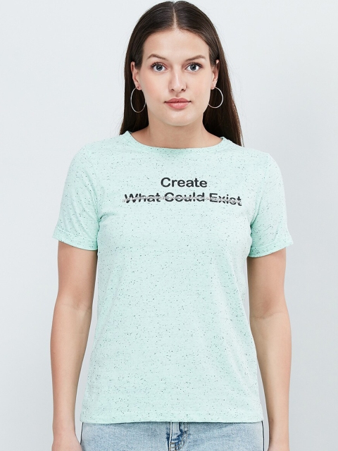 max Women Green Printed Round Neck T-shirt