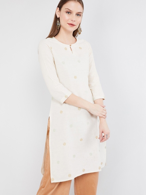 

max Women Off-White & Gold-Coloured Printed Straight Kurta